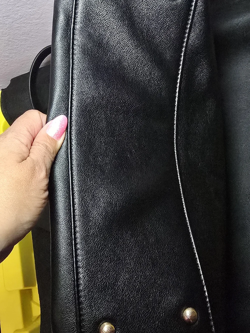 Black Faux Leather Shoulder Bag with Gold Hardware